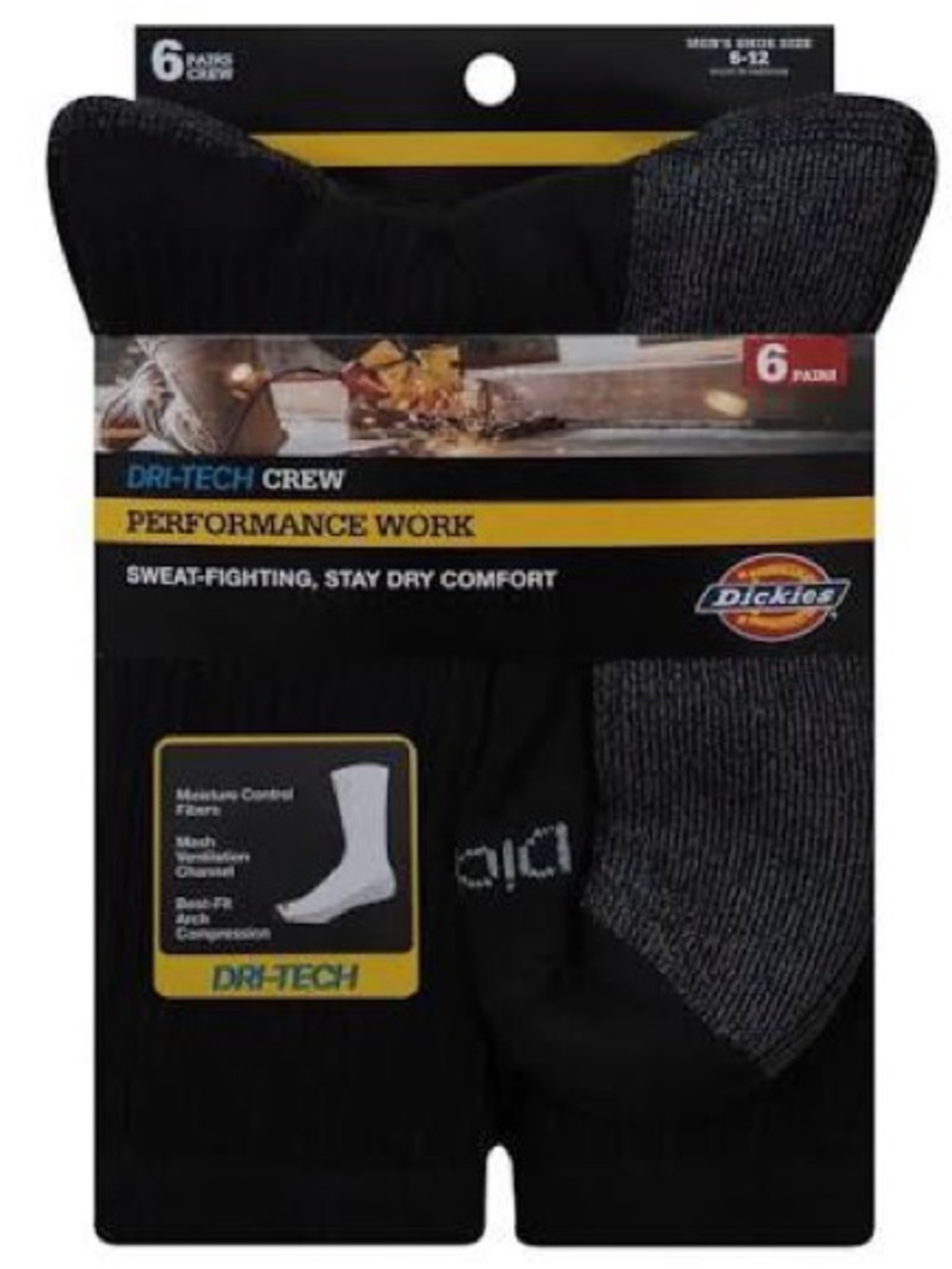 Dickies Men's Crew Socks - Black & Heather Gray (6 Pack)